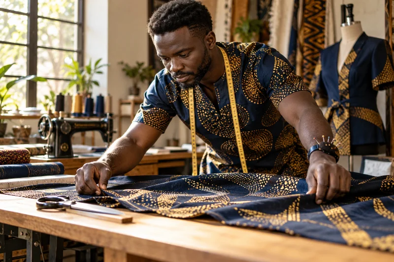 Travail du tissu dans un atelier de couture
